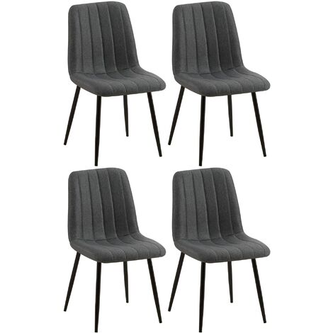 Lot de 4 Chaises de salle à manger Dijon avec Piètement en métal noir Gris foncé Tissu (1/5)