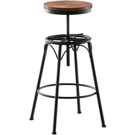 CLP – Tabouret de bar Beam – Hauteur réglable 70-90 cm – Assise ronde en bois massif – Piètement métal stable – Design industriel