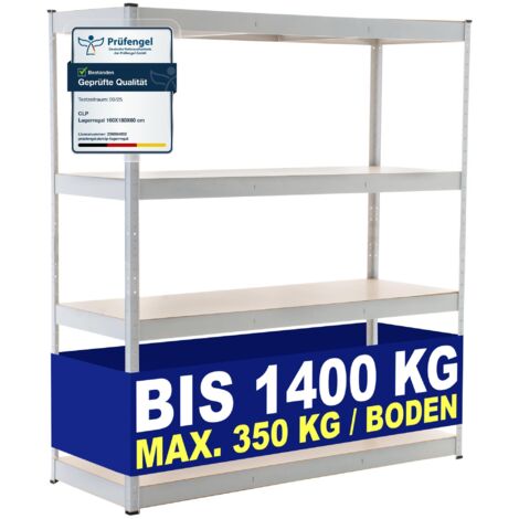 CLP – Étagère galvanisée professionnelle 160x60x180 cm – 4 niveaux – Charge maximale 350 kg – Montage rapide sans outils – Pour espaces secs