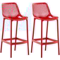 Lot de 2 Tabourets d'extérieur Air pour bar en plastique avec Repose-pieds Rouge
