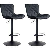 Lot de 2 Tabourets de bar Emma Pied Métal Hauteur Réglable Pivotant Noir Similicuir