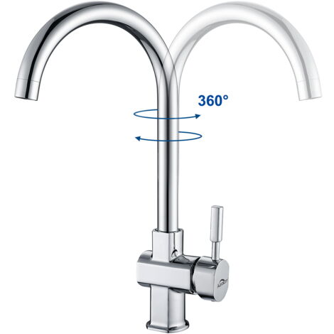 Clásico Grifo de Cocina con Giro de 360°Caño Alto Diseño Elegante Grifos de Fregadero Monomando en Latón y Cromado para Agua Caliente y Fría