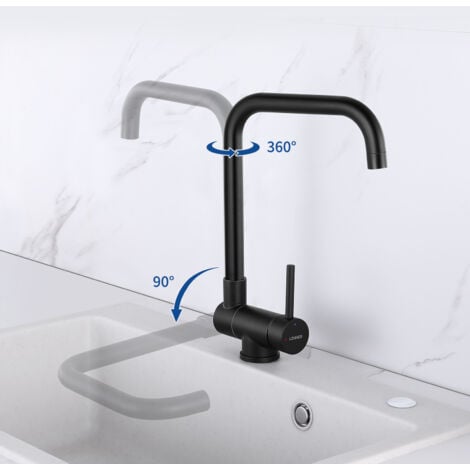 Lonheo Grifo de Cocina Plegable 180° Negro Grifo debajo de ventana Giratorio a 360° Acero inoxidable Monomando Mezclador con Aireador
