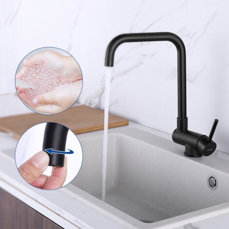 Lonheo Grifo de Cocina Plegable 180° Negro Grifo debajo de ventana Giratorio a 360° Acero inoxidable Monomando Mezclador con Aireador