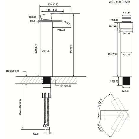 Cecipa Grifo para Lavabo Alto Grifo Monomando para Lavabo Negro Grifo de Lavabo Cascada Grifo para Lavabo de Baño