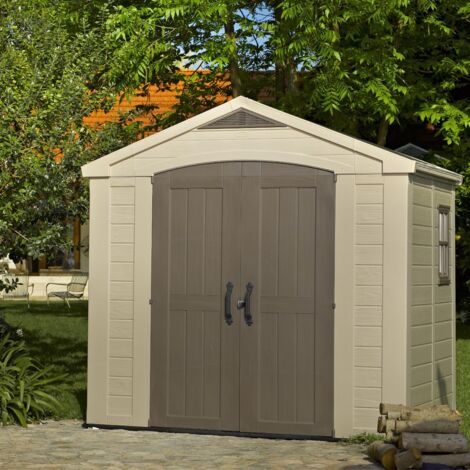 Keter Factor Beige Garden Shed 8 x 6 ft Apex Outdoor Storage Wood Effect Resin