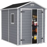 Keter Manor Grey Garden Shed 6 x 8 ft Apex Outdoor Storage Wood Effect Resin