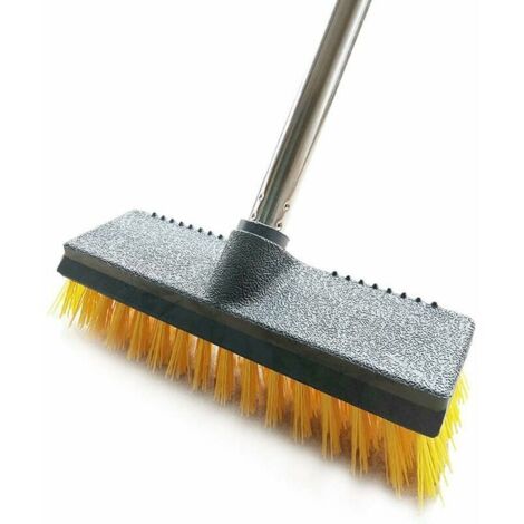 Scheuerbürste mit langem Griff, 119,4 cm, Edelstahl, gelbe steife Borsten, Innen- oder Außenbesen zum Reinigen von Badezimmer, Küche, Terrasse, Fliesen (1/5)