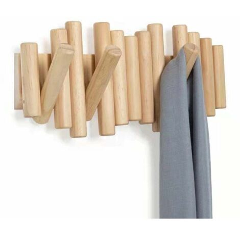 Handgefertigte Wandgarderobe aus massivem Holz mit 5 modernen und einzigartigen Haken für Mäntel, Taschen, Hüte, Regenschirme (1/5)