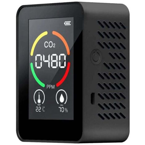 3-in-1 CO2-Gasdetektor, Temperatur- und Feuchtigkeitsanalysator, Detektor-Messbereich 400–5000 PPM, intelligenter Lufttester mit Display, schwarz