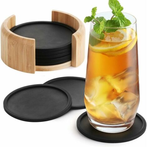 Runde Silikonuntersetzer für Gläser - 8er-Set inkl. Box – Designer-Glasuntersetzer in Schwarz für Getränke, Tassen, Bar, Glas – Tischuntersetzer aus Silikon (1/5)