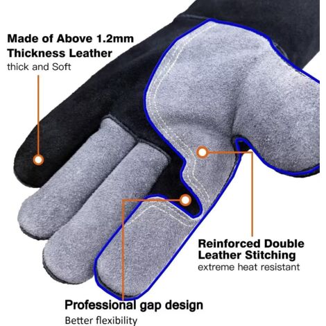 LaBlanc - Extrem Feuer- Und Hitzebeständige Handschuhe, Leder Mit Kevlar Nahten Perfekt Fur Kamin Herd Ofen Grill Schweien Bbq Mig Topfstander Tierbehandlung 14 Zoll 85543897