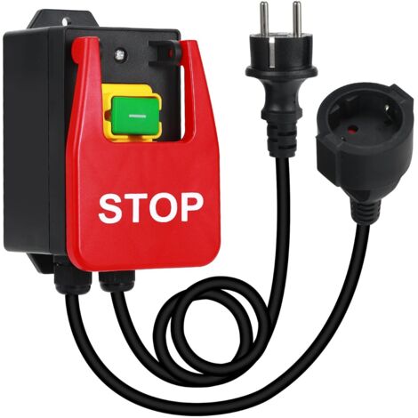 Einphasiger Notausschalter – 250V, 16A, Mit Steckdose, 1 M Kabel – Für Werkstatt, Oberfräse & Tischsäge