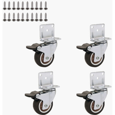 50 mm Möbelrollen mit 4 Bremsen, L-förmige Montageplatte, Schwerlastrolle bis 270 kg, Gummi für alle Böden, Möbel, Regale, Spielzeugkisten, 4er-Set (1/5)