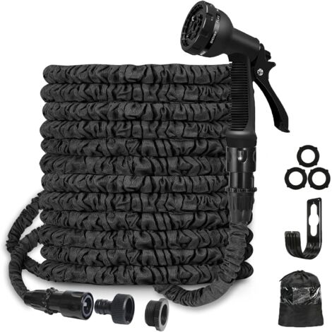 Ausdehnbarer Gartenschlauch - 50 Fuß flexibler ausdehnbarer Schlauch mit 8 Sprühmodi, ausziehbarer Wasserschlauch mit 3/4", 1/2" Anschlüssen für den Garten (schwarz) (1/5)