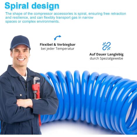 Hybrid Luftschlauch 3/8" 25 Fuß (7.6m) – Mit 1/4" Kupplung & Stecker Für Luftkompressor