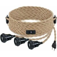 DIY Pendelleuchte mit Hanfseil, Textilkabel, 3×E27 Hängelampe mit Schalter und Stecker, Retrolampe 9 Meter Kabel, Lampe für Esstisch, Café, Wohnzimmer, Schlafzimmer [Klasse