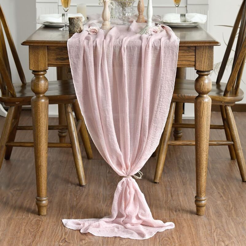 Runner Da Tavola In Garza Rosa 4m - Boho Chic Per Matrimoni E Feste