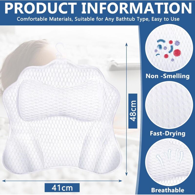 Cuscino Schienale Per Vasca Da Bagno 4D – Ergonomico Con Ventose, Inclusa Borsa Porta Accessori - 3
