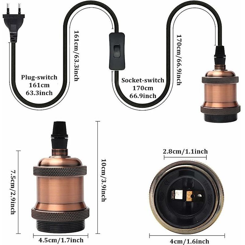 4 pcs Portalampada E27 con interruttore, cavo elettrico con | FindTheDeal