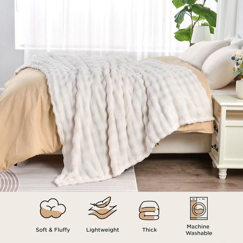 Coperta Reversibile In Microfibra Morbida 130x160 Cm - Beige - Plaid Accogliente Per Divano, Letto E Campeggio