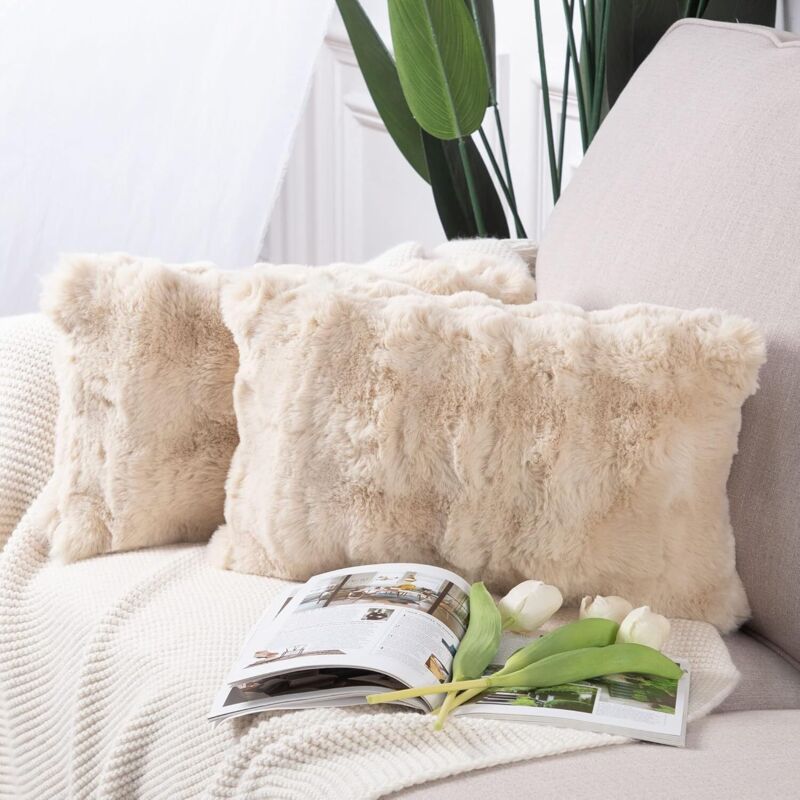 HAMUR HOME Federe Cuscini Divano Set Di 2 Esterno Moderna Copri Cuscino Letto Adatto Ad Ogni Stagione Cuscino Per Soggiorno La Miglior Qualità Decorativo Boho 45x45 Cm (Mila, Beige