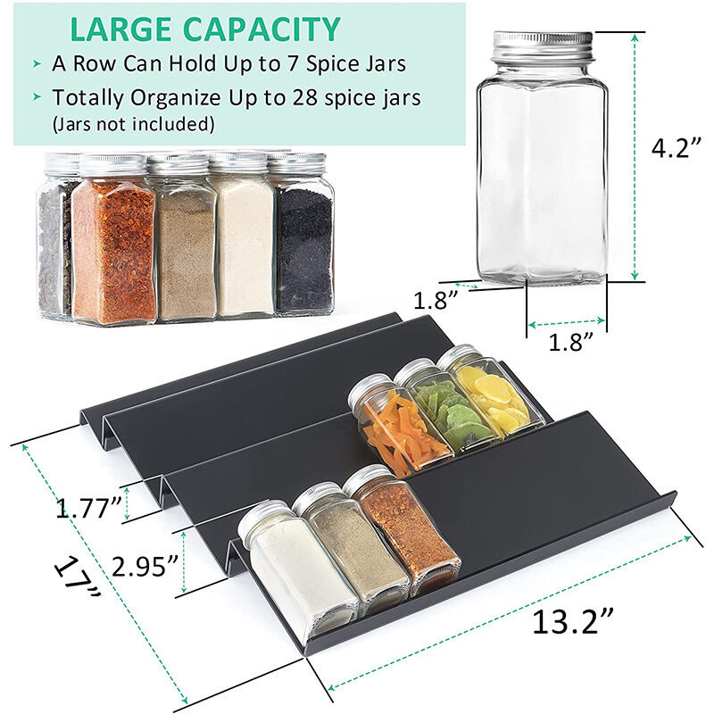 Sezanrpt Organizzatore per spezie in acrilico, regolabile da 30 cm a 60 cm di larghezza, organizer per spezie a 4 livelli, per cucina, cassetto e spezie, vassoio per cassetto