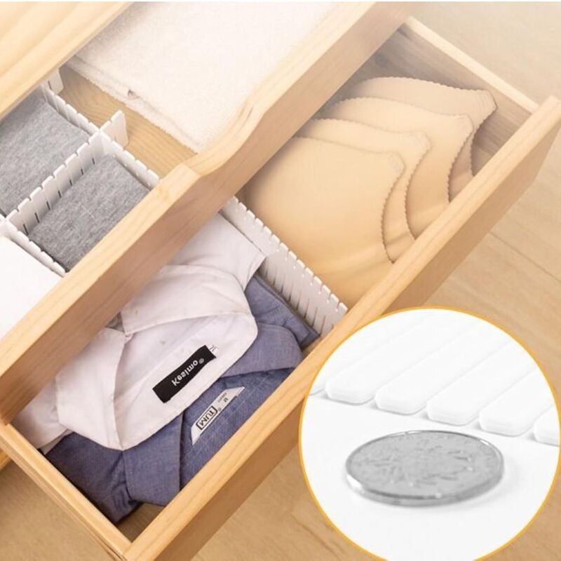 24 Divisori Regolabili Per Cassetti In Plastica PP, 32x7 Cm, Tagliabili, Organizer Per Biancheria, Calzini E Cucina - 2