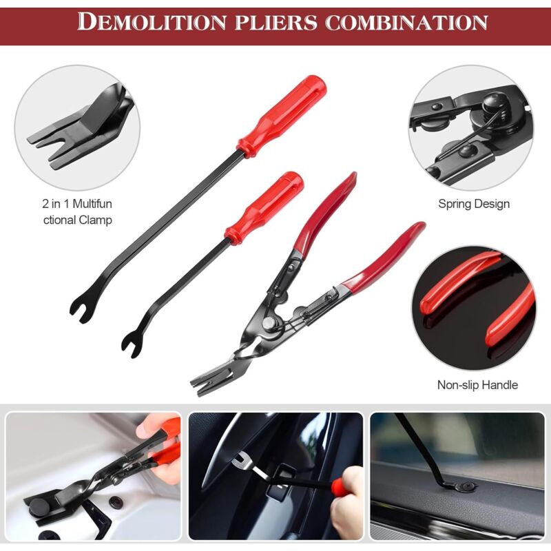 Set di 6 Pezzi di Cunei Decorativi + Strumenti a Leva per Auto in Acciaio Inox, Set di Attrezzi per smontaggio Auto Pesanti; Strumenti di Rivestimento – Attrezzi per Rivestimento della Porta