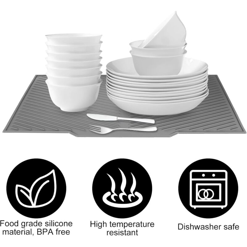 TAIHOBO 2PCS Tappetino Scolapiatti per Stoviglie, 40×30cm Tappetino Drenante in Silicone ad Asciugatura Rapida, Tappetino Lavello Cucina Resistenti al Calore, Tappetino Silicone Cucina Antiscivolo