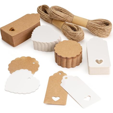 200 Etichette Regalo A Forma Di Cuore In Carta Kraft E Bianca, Con 20m Di Corda Di Iuta E Spago Rosso/Bianco Per Matrimoni, Compleanni E Feste