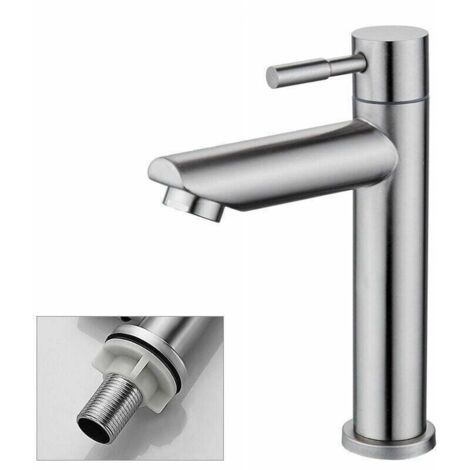 Rubinetto per il bagno Solo acqua fredda Rubinetto per lavandino Superficie cromata Rubinetto per lavaggio a mano in rame resistente Cartuccia aeratore rimovibile Comodo da pulire o sostituire (1/5)