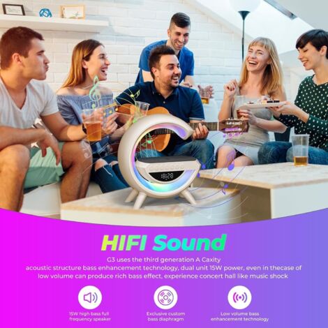 Lampada Di Ricarica Wireless Multifunzione - Sveglia, Altoparlante Bluetooth E Luce Notturna RGB