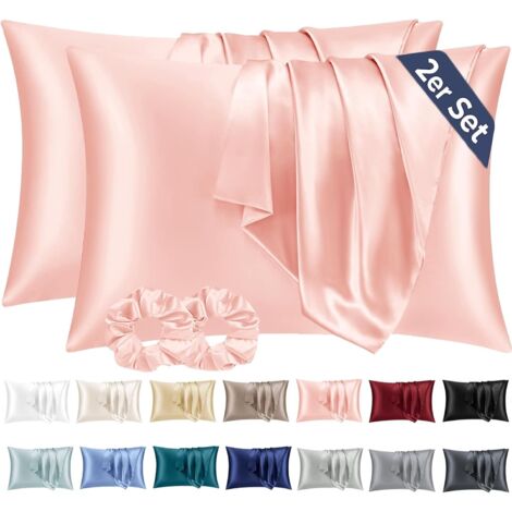 Set di 2 federe in raso 50x70 per capelli, simili a una federa in seta, federa rosa 50x70 e 2 fasce in raso