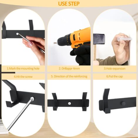 2 Appendiabiti Da Parete Moderni In Alluminio – 5 Ganci Ciascuno – Colore Nero, Lunghezza 43 Cm – Per Bagno, Camera, Cucina, Ingresso - 4