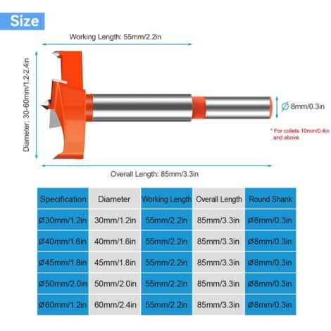 Forstner - (40/45/50/60/70 Mm) Set Di 5 Punte Per Trapano E Sega A - Foto 8