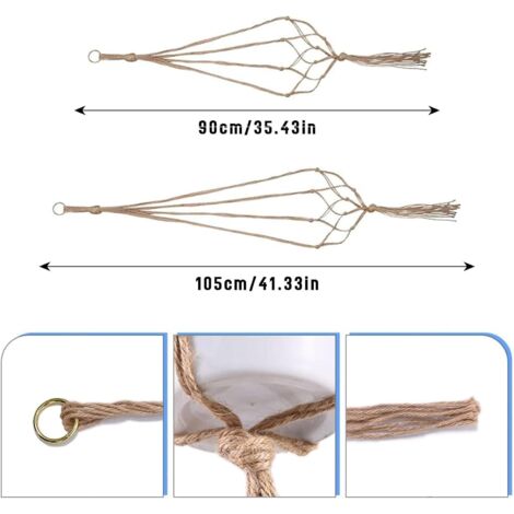 Mkouo Set di 3 vasi per fiori macramè, per interni, con corda di iuta, con perline senza nappe, 58 cm, 73 cm, 89 cm