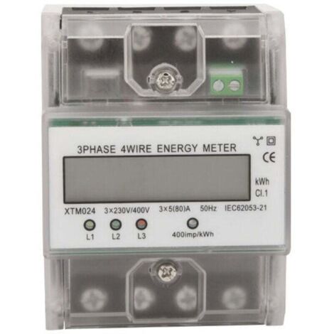 Contatore di energia trifase a 4 fili 220/380V 5-80A Consumo energetico kWh Contatore Installazione su guida DIN Contatore elettrico digitale con display LCD retroilluminato, modello: Trasparente (1/5)