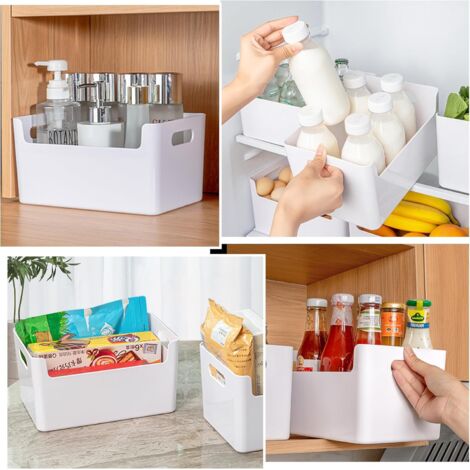 6 Contenitori Stretti In Plastica Bianca Per Dispensa E Bagno - 27,5x10,5x9,5 Cm, Senza Coperchio, Organizzatori Salvaspazio - 3