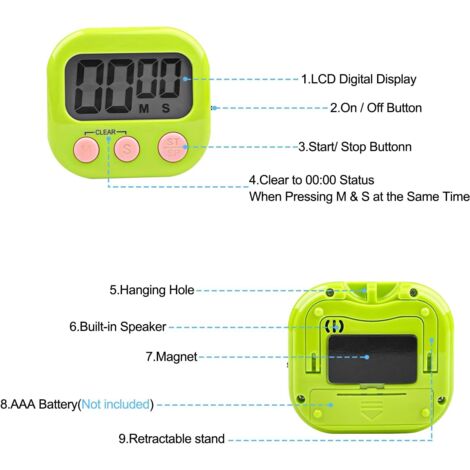 Timer Digitale Da Cucina EPRESTAR Con Display LCD E Manopola, Magnetico, Volume Regolabile, Bianco - 2