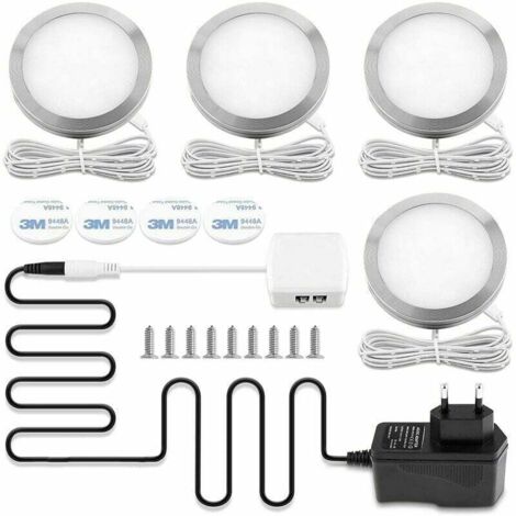 Luce LED per armadio, faretto LED per interni, rotonda ultra sottile bianco caldo 3000K, per bagno, toilette, cucina, soggiorno, corridoio, confezione da 4 [classe energetica A++]