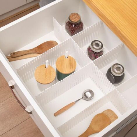 Muxiao Separatori per Cassetti in Plastica Regolabili,Set di 4 divisori regolabili per cassetti,Divisori per Cassetti Cucina,Organizer Cassetti Scrivania,per cassettiera,bagno,cucina,armadio,ufficio