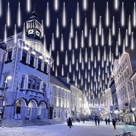 Vikdio Luci di Natale all'aperto, Pioggia di Meteoriti Luminosi 16 Tubi Spiralati (50cm 864 LEDs) Lunghezza di 5,25m, Luci ghiacciolo impermeabili per Decorazioni natalizie all'aperto, Bianca Caldo