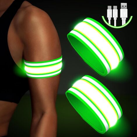 Braccialetti LED Ricaricabili USB - 2 Pezzi Con 3 Modalità Luce, Impermeabili E Riflettenti Per Corsa E Sicurezza Notturna - 2