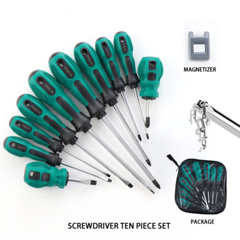 Set di cacciaviti magnetici, set di cacciaviti professionali da 10 pezzi in acciaio al cromo vanadio, 5 cacciaviti a taglio e 5 cacciaviti a croce, per fissare e allentare (1/5)