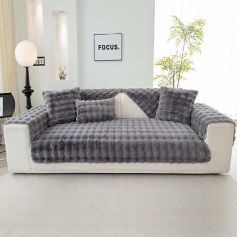 Copridivano In Ciniglia Lavabile WEYOND - Utilizzo Bifacciale, Perfetto Per Divani Angolari, 3 Posti E Animali Domestici (Bianco, 180x380 Cm)