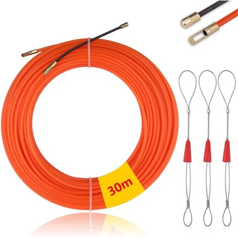 Ago di nylon per estrazione cavi elettrici da 30 m, Φ 4 mm, con 3 teste di guida flessibili, ago per estrazione cavi elettrici, infilacavo elettrico, estrazione cavi elettrici (arancione)