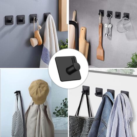 lumfork Ganci per Asciugamani 6 Pezzi, Autoadesivi Senza Foratura Gancio da Parete,In Acciaio Inox, Ideali per Bagno, Toilette, Cucina, Ufficio (Nero