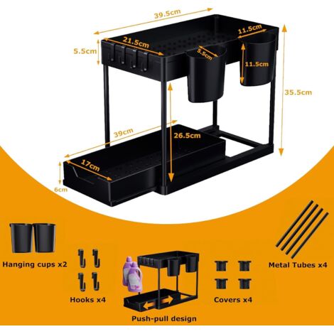 Organizer Da Cucina A 2 Ripiani In Rattan/Bambù 26.5x18x28.5 Cm – Porta Spezie, Tazze E Tè, Naturale Con Design Intrecciato