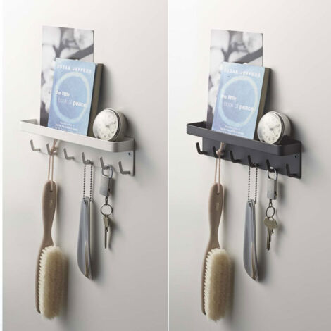 Portachiavi Con Ripiano E 6 Ganci, Autoadesivo Da Parete – Salvaspazio Per Ingresso E Cucina (nero) - 5